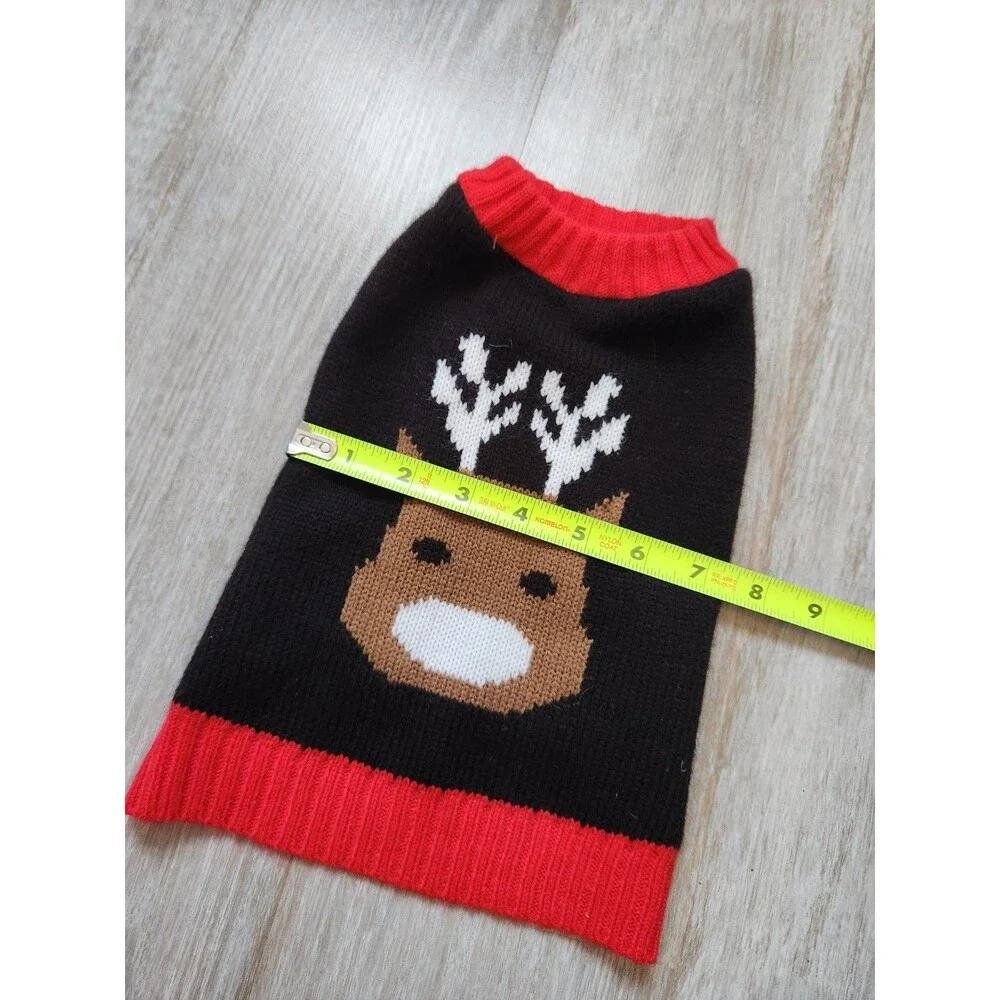 Meijer Christmas Dog Knit Sweater Black Red Reindeer Stretch Cozy Pet Sz S EUC